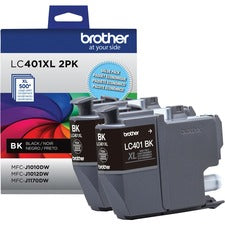 Brother LC401XL2PKS Original High Yield Inkjet Ink Cartridge - Black - 2 / Pack 500 Pages