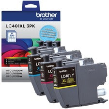 Brother LC401XL3PKS Original High Yield Inkjet Ink Cartridge - CMY - 3 / Pack 500 Pages