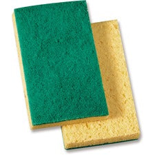 Genuine Joe Medium-Duty Sponge Scrubber 3.6" Width x 3.5" Depth x 6.1" Length - 20 / Carton - Cellulose - Green, Yellow