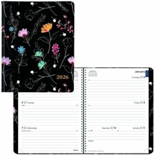 Rediform Watercolor Weekly/Monthly Planner Julian Dates - Weekly, Monthly - 12 Month - January 2026 to December 2026 - 7:00 AM to 5:45 PM - Saturday, 7:00 AM to 8:45 PM - Monday - Friday, Quarter-hourly - 1 Week, 1 Month Double Page Layout - White Sheet -