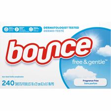 Bounce Free & Gentle Dryer Sheets 9" Length x 6.04" Width - Dye-free, Scent-free, Wrinkle-free, Hypoallergenic, Soft - White - 240 / Box