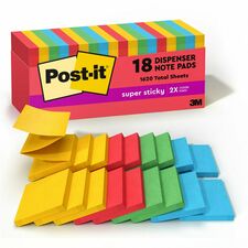 Post-it® Super Sticky Dispenser Notes - Playful Primaries Color Collection 3" Flag/Note Width x 3" Flag/Note Length - Square - Candy Apple Red, Blue Paradise, Sunnyside, Lucky Green - Paper - Pop-up, Recyclable - 18 / Pack