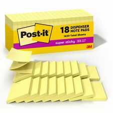 Post-it® Super Sticky Dispenser Notes - Canary Yellow 3" Flag/Note Width x 3" Flag/Note Length - Square - Canary Yellow - Paper - Pop-up, Recyclable, Adhesive - 18 / Pack