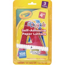 Crayola Self-adhesive Paper Letters Self-adhesive - 4" Height - Assorted - Paper - 108 / Pack