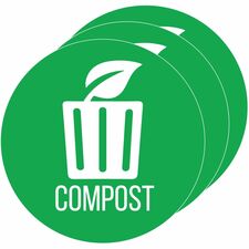 HLS Commercial Refuse Bin Icon Sticker Waterproof - Compost - 1/10" Height x 4" Width x 4" Length x 4" Diameter - Circle - Green - Vinyl - Laminated - Recyclable, Self-adhesive, Easy Peel, Removable - 3 / Carton