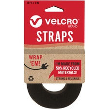 VELCRO® Strap,Adjustable,Reusable,Recycled,1"x10',Black Cable Strap - Black - 1 Each