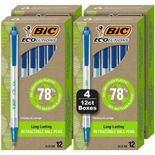 BIC Ecolutions Clic Stic Ballpoint Pen 1 mm Medium Pen Point - Retractable - Blue Ink - Semi Clear Barrel - 48 / Pack