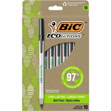 BIC Ecolutions Round Stic Ball Point Pen 1 mm Medium Pen Point - Black Ink - Semi-transparent Barrel - 10 / Pack