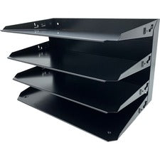 Huron Horizontal Slots Desk Organizer 4 Compartment(s) - Horizontal - 15" Height x 9.25" Width x 8.60" Depth - Durable - Black - Steel - 1 Each