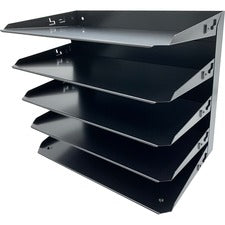 Huron Horizontal Slots Desk Organizer 5 Compartment(s) - Horizontal - 15" Height x 15" Width x 8.75" Depth - Durable, Label Holder - Black - Steel - 1 Each