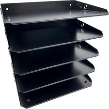 Huron Horizontal Slots Desk Organizer 5 Compartment(s) - Horizontal - 12" Height x 8.75" Width x 12" Depth - Durable - Black - Steel - 1 Each