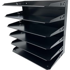 Huron Horizontal Slots Desk Organizer 6 Compartment(s) - Horizontal - 15" Height x 15" Width x 8.66" Depth - Durable, Label Holder - Black - Steel - 1 Each