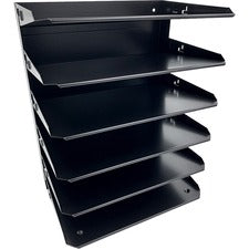 Huron Horizontal Slots Desk Organizer 6 Compartment(s) - Horizontal - 15" Height x 8.75" Width x 12" Depth - Durable, Label Holder - Black - Steel - 1 Each