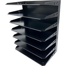 Huron Horizontal Slots Desk Organizer 7 Compartment(s) - Horizontal - 15" Height x 15" Width x 8.75" Depth - Durable - Black - Steel - 1 Each