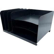 Huron Combo Slots Desk Organizer 6 Compartment(s) - Horizontal/Vertical - 8" Height x 15" Width x 11" Depth - Durable - Black - Steel - 1 Each