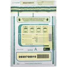 ControlTek SafeLOK Tamper-Evident Deposit Bags 12" Length x 9" Width - Seal Closure - Clear - Deposit, Cash, Note, Bill - 100 / Pack