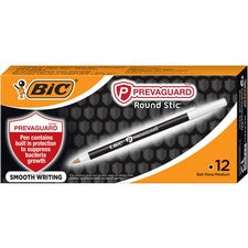 BIC PrevaGuard Round Stic Ballpoint Pen 1 mm Medium Pen Point - Black Ink - Black Plastic Barrel - 1 Dozen