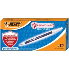 BIC PrevaGuard Round Stic Ballpoint Pen 1 mm Medium Pen Point - Blue Ink - Blue Plastic Barrel - 1 Dozen