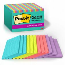 Post-it® Super Sticky Notes - Supernova Neons Color Collection 4" Flag/Note Width x 6" Flag/Note Length - Rectangle - 45 Sheets per Pad - Blue, Green, Pink, Lilac - Sticky - 24 / Pack