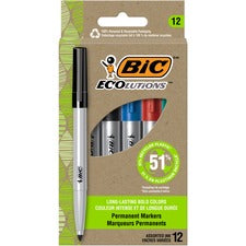 BIC Ecolutions Permanent Marker 4.2 mm Bullet Marker Point - Blue, Green, Black, Red Ink - 1 Dozen