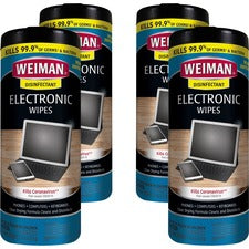 Weiman E-Tronic Wipes For TV, Keyboard, Monitor, Notebook, Smartphone, Tablet, Electronics, Plasma Display, LCD - Streak-free, Lint-free, Ammonia-free, Anti-static, Pre-moistened - White - 30/Tub - 4 / Carton