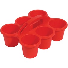 Deflecto Antimicrobial Kids 6 Cup Caddy 6 Compartment(s) - 5.29" Height x 12.07" Width x 9.55" Depth - Lightweight, Portable, Antimicrobial, Easy to Clean, Handle, Stackable, Mildew Resistant - Red - Plastic, Polypropylene - 1 Each