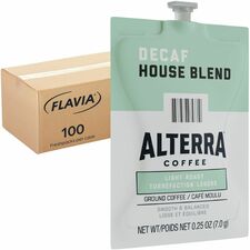 Alterra Freshpack Decaf House Blend Coffee Compatible with Flavia Aroma, Flavia Barista, FLAVIA Creation 600, Flavia Creation 500, Flavia Creation 200, Flavia Creation 150, Flavia Creation 300 - Light - Freshpack - Decaffeinated - 100 / Carton