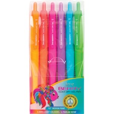So-Mine Serve Berry Quick Dry Retract Gel Ink Pen 0.7 mm Medium Pen Point - Retractable - Orange, Red, Pink, Turquoise, Lilac, Light Green Ink - Gel-based - Orange, Red, Pink, Turquoise, Lilac, Light Green Barrel - 6 / Pack