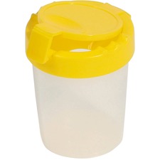 Deflecto Antimicrobial Kids No Spill Paint Cup Yellow Paint, Brush - 3.93" Height x 3.46" Width x 3.93" Depth - Yellow - Plastic, Polypropylene - 1 Each