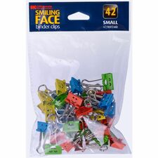 Officemate Smiling Face Binder Clips, Small, Asst Color, 42 Pcs Small - 2.9" Length x 0.8" Width - 0.38" Size Capacity - Foldable, Removable Handle - Assorted, Green, Blue, Yellow, Red - Steel - 42 Piece