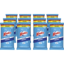 Windex® Glass & Surface Wipes Ready-To-Use - Streak-free, Unscented, Chemical-free - White - 38/Pack - 12 / Carton