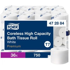 TORK Coreless High-Capacity Toilet Paper Roll White T7 2 Ply4" Length - 750 Sheets/Roll - 4.75" Roll Diameter - White - Paper - 36 / Carton