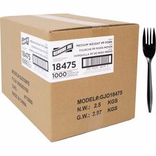 Genuine Joe Medium-weight Individually Wrapped Forks Fork - Breakroom - Disposable - Black - 1000 / Carton