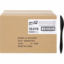 Genuine Joe Medium-weight Individually Wrapped Knives Knife - Breakroom - Disposable - Black - 1000 / Carton