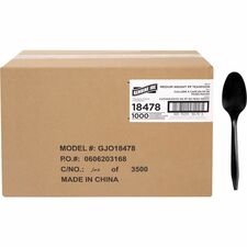 Genuine Joe Medium-weight Individually Wrapped Teaspoons Teaspoon - Breakroom - Disposable - Black - 1000 / Carton