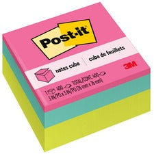 Post-it® Super Sticky Notes Cubes 3" Flag/Note Width x 3" Flag/Note Length - Square - 400 Sheets per Pad - Power Pink, Aqua Splash, Acid Lime - Sticky, Adhesive - 1 Pack