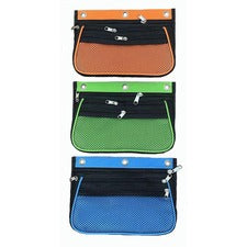 Charles Leonard Triple-pocket Pencil Pouches 10.3" Height x 7.3" Width - Ring Binder - Green, Orange, Blue - Nylon - 24 / Display Box