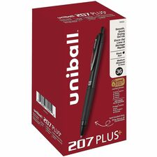 uniball™ 207 Plus+ Gel Pen 0.7 mm Medium Pen Point - Retractable - Black Ink - Gel-based, Nanofiber Ink - Black Metal Barrel - 36 / Box