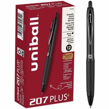 uniball™ 207 Plus+ Gel Pen 0.7 mm Medium Pen Point - Retractable - Black Ink - Gel-based, Nanofiber Ink - Black Metal Barrel - 1 Dozen