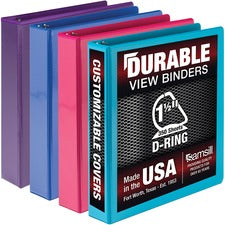 Samsill Durable View Binders 1 1/2" Binder Capacity - 350 Sheet Capacity - Fastener(s): D-Ring - Chipboard, Polypropylene - Assorted - Recycled - Clear Overlay, Durable, Non-glare, PVC-free, Non-stick, Ink-transfer Resistant - 4 / Pack
