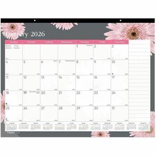 Brownline Monthly Floral Desk Pad Monthly - 12 Month - January 2026 to December 2026 - 1 Month Double Page Layout - 17" x 22" Sheet Size - Desk Pad - Pink, Multi - Chipboard - Floral Design, Unruled Daily Block, Notes Area, Moon Phases, Reference Calendar