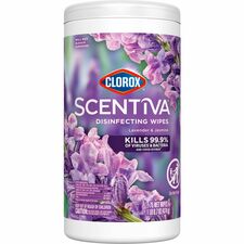 Clorox Scentiva Bleach-Free Cleaning Wipes Lavender & Jasmine Scent - Bleach-free, Disinfectant, Long Lasting, Deodorize, Odor Neutralizer - White - 75 Tub - 1 Each