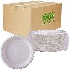 Eco-Products Vanguard 6" Sugarcane Plates Breakroom - Disposable - Microwave Safe - 6" Diameter - White - Sugarcane Fiber Body - 1000 / Carton