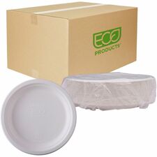 Eco-Products Vanguard 9" Sugarcane Plates Breakroom - Disposable - Microwave Safe - 9" Diameter - White - Sugarcane Fiber Body - 500 / Carton