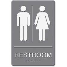 Headline Signs ADA RESTROOM/Image Sign Print/Message "Restroom" - Double Sided - Adhesive, Braille - Plastic - White, Gray - 1 Each