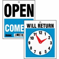 Headline Signs OPEN/WILL RETURN Time Sign Print/Message "Open" , "Come In" , "Will Return" - 7.5" Width x 9" Depth - Rectangular Shape - Black, White Print/Message Color - Double Sided - Customizable Time - Plastic - Red, Multicolor - 1 Each