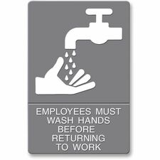 Headline Signs Employees Wash Hands Sign Print/Message "EMPLOYEES MUST WASH HANDS BEFORE RETURNING TO WORK" - 6" Width x 9" Depth - Adhesive Backing, Durable, Pictogram - Plastic - White, Gray - 1 Each