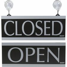 Headline Signs Century Series OPEN/CLOSED Sign Print/Message "Open/Closed" - 13" Width x 5" Depth - Silver Print/Message Color - Double Sided - Reversible, Suction Cup - Gray - 1 Each