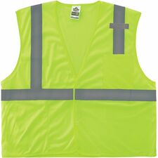 Ergodyne GloWear 8210HL Mesh Hi-Vis Safety Vest Recommended for: Baggage Handling, Construction, Utility Crew, Survey Crew, Railway Worker, Warehouse, Distribution - Extra Small - Hook & Loop Closure - 2 Pocket(s) - Polyester Mesh - Lime - High Visibility