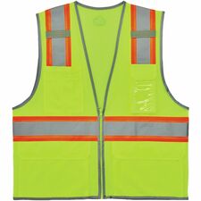 Ergodyne 8246Z 2-Tone High-Visibility Safety Vest Medium - Zipper Closure - 6 Pocket(s) - Polyester Mesh - Lime - High Visibility, Lightweight, Interior Pocket, Mic Tab, Machine Washable, Reflective Piping, Cell Phone Pocket, Breathable, Exterior Pocket,